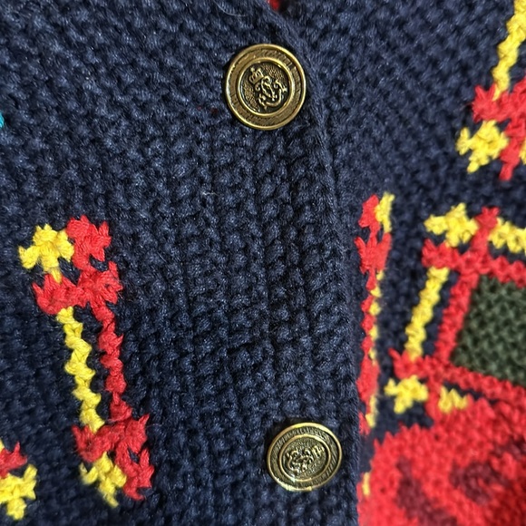 Vintage 1990s Black Chunky Knit Cardigan Square Large Floral Print Roses No Tags - Picture 9 of 16